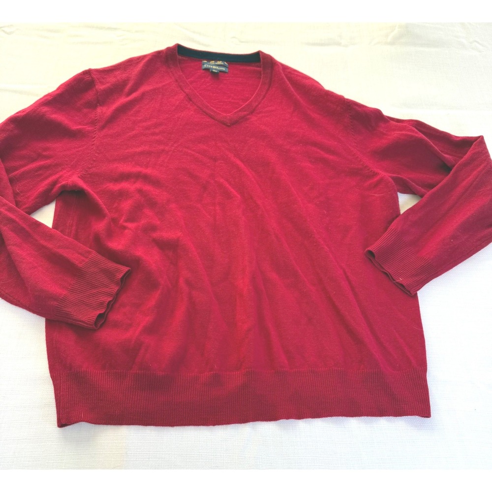 Club Room Mens Estate Merino Wool‎ V-Neck Sweater Red Size L Long Sleeve